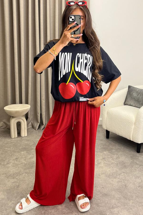 Lasula Melea Black Mon Cheri Slogan Graphic Print T-Shirt