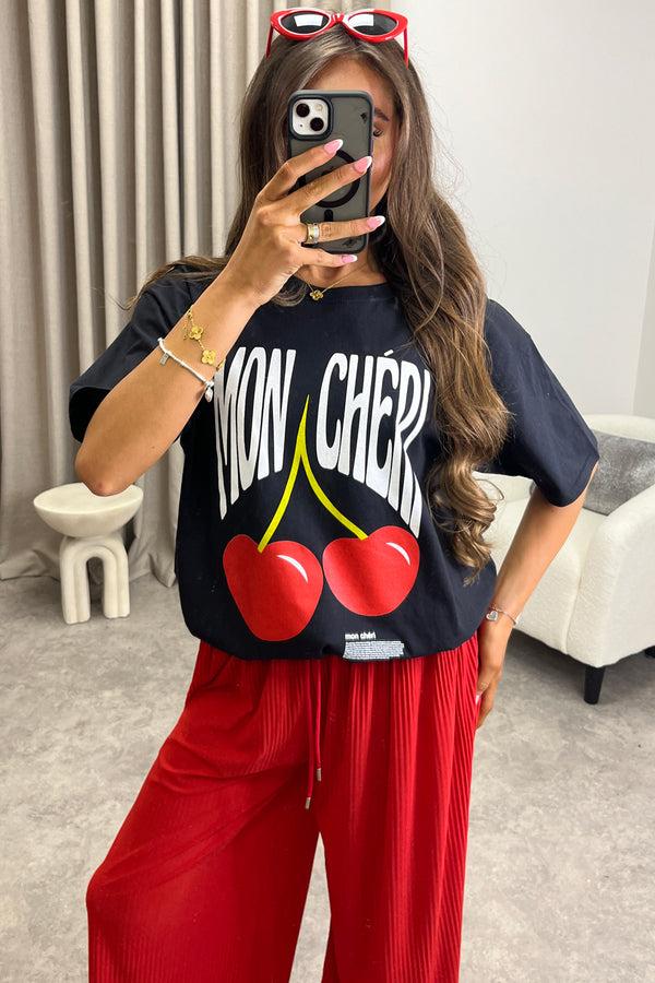 Lasula Melea Black Mon Cheri Slogan Graphic Print T-Shirt