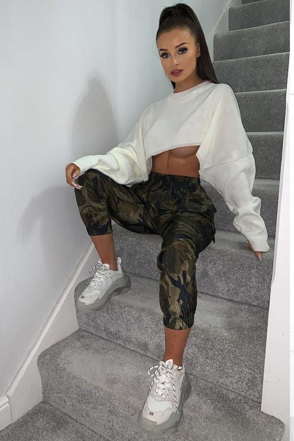 lasula Roxy Khaki and Black Camo Shell Pocket Cargo Trousers
