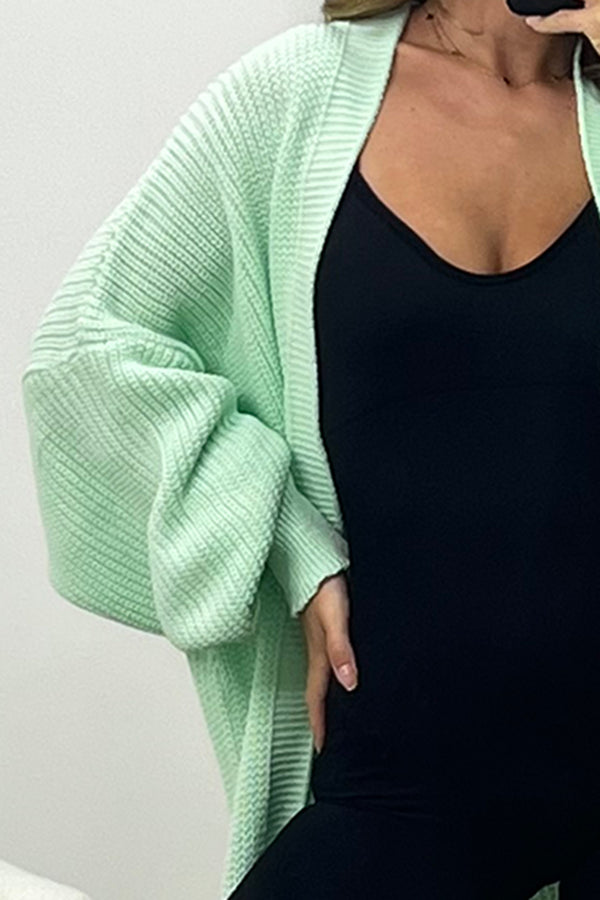 Lasula Rudy Mint Balloon Sleeve Maxi Knitted Cardigan