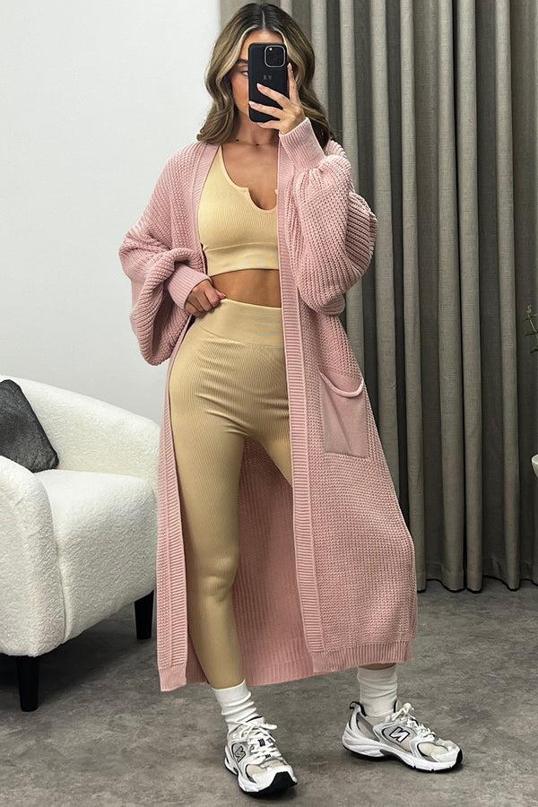 lasula Rudy Rose Balloon Sleeve Maxi Knitted Cardigan