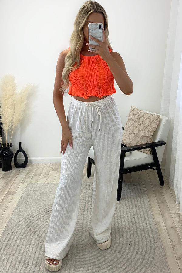 Lasula Shanice Neon Orange Distressed Knit Crop Top