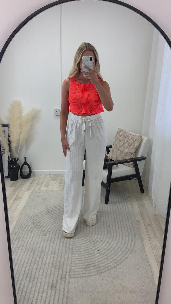 Lasula Shanice Neon Orange Distressed Knit Crop Top