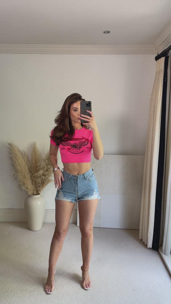 Lasula Vanessa Blue Distressed High Waisted Denim Shorts