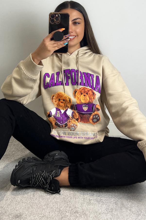 Lasula Whitney Beige Teddy Graphic Print Oversized Hoodie