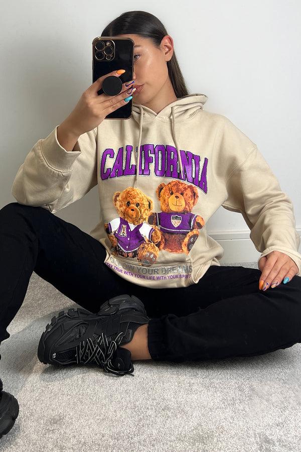 lasula Whitney Beige Teddy Graphic Print Oversized Hoodie