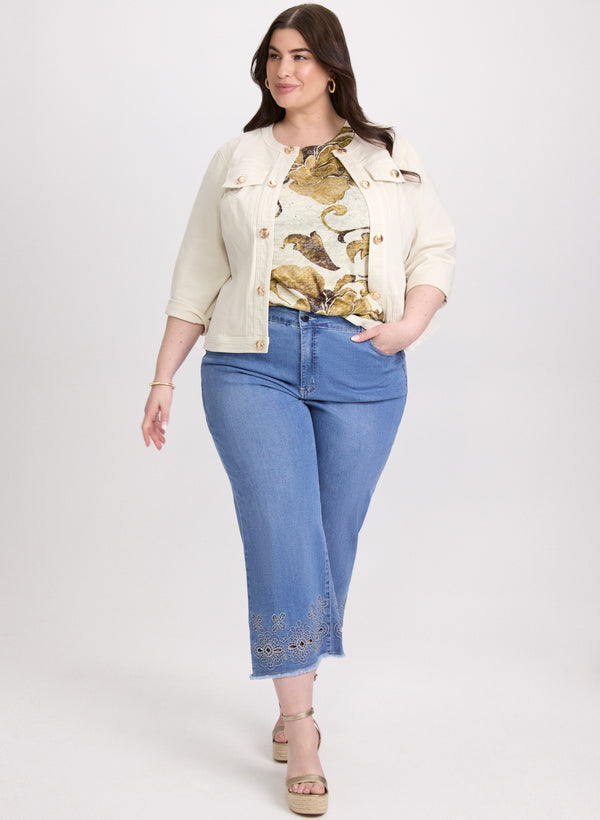 laura 3/4 Sleeve Jean Jacket & Embroidered Detail Jeans