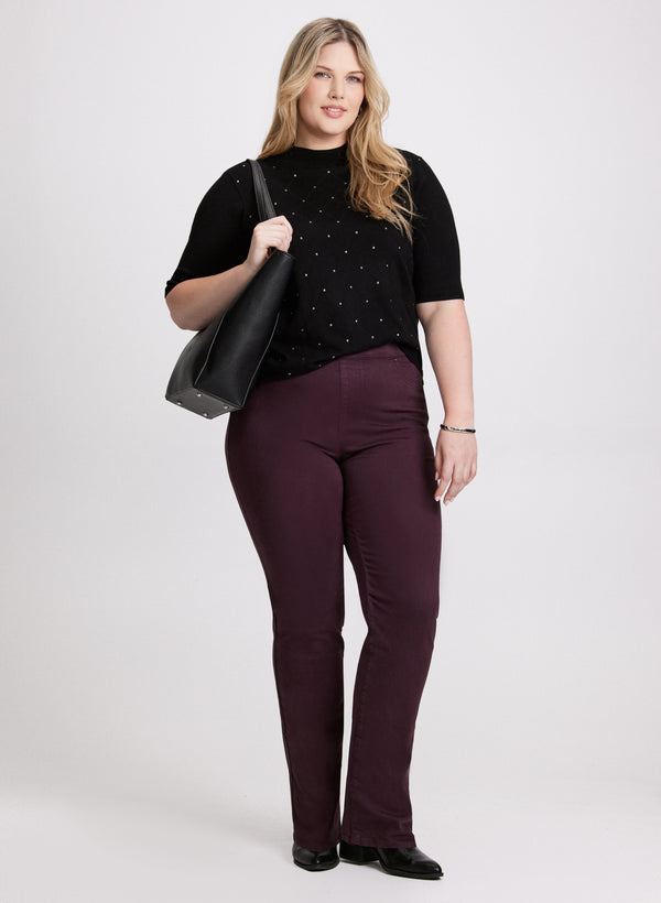 laura Argyle Stitch Mock Neck Sweater & Pull-On Straight Leg Jeans