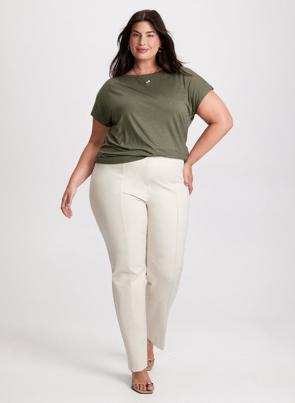 laura Bead Embellished T-Shirt & City Fit Slim Leg Pants