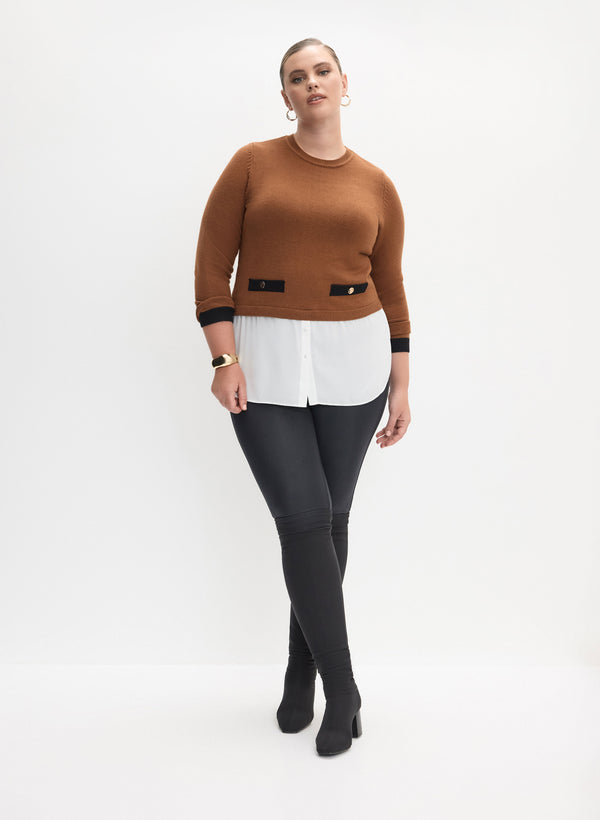 laura Crew Neck Fooler Sweater & Vegan Leather Leggings