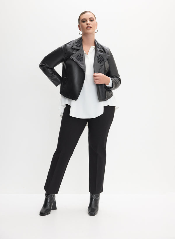 laura Embroidered Vegan Leather Jacket & Straight-Leg Pull-On Pants