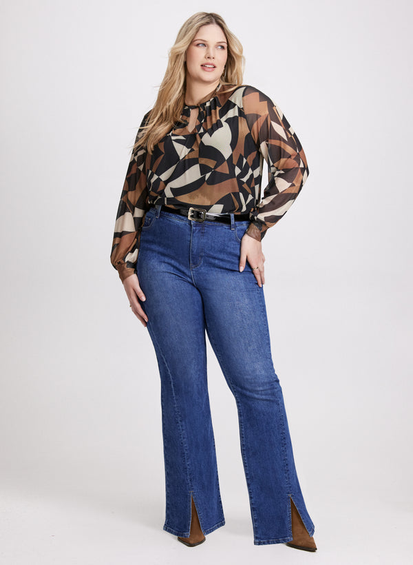 laura Geometric Twist-Neck Top & High Rise Flared-Leg Jeans