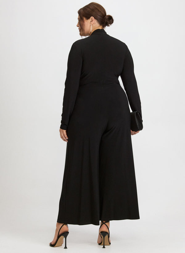 Laura Joseph Ribkoff - Brooch Fastened Faux-Wrap Jumpsuit