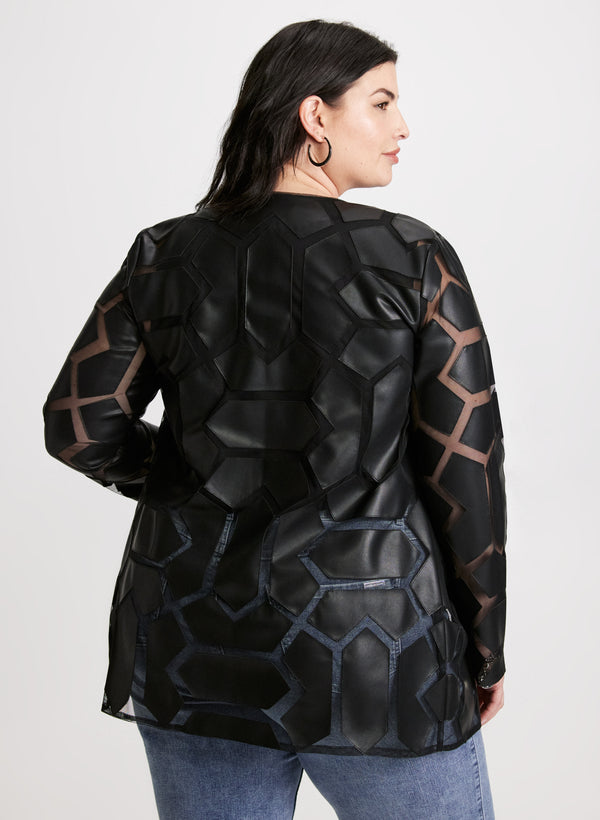 Laura Joseph Ribkoff - Contrast Print Vegan Leather Jacket