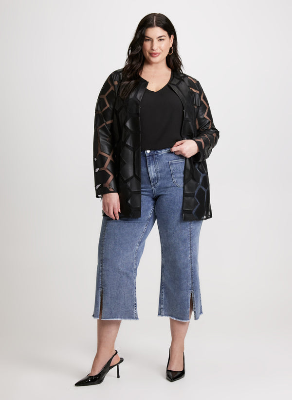 Laura Joseph Ribkoff - Contrast Print Vegan Leather Jacket