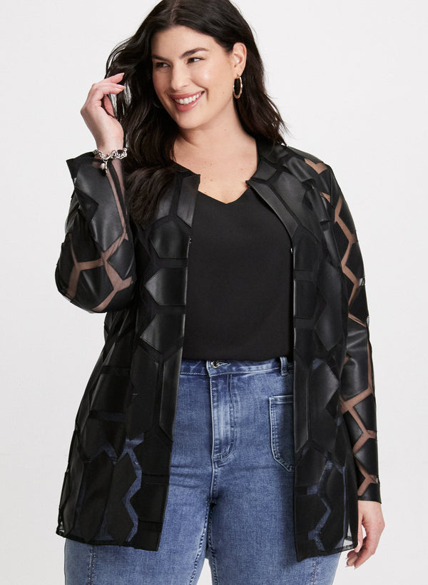 laura Joseph Ribkoff - Contrast Print Vegan Leather Jacket