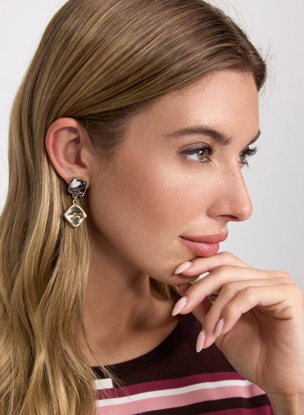 Laura 2-Tone Square Drop Earrings