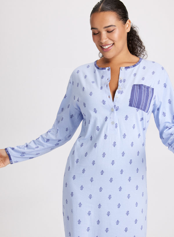 Laura Abstract Print Long Nightgown