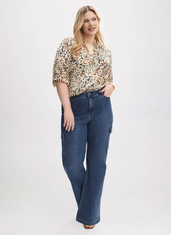 laura Animal Print Blouse & Cargo Jeans