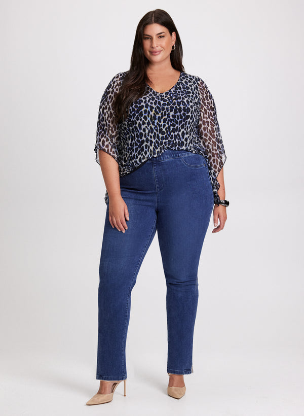 laura Animal Print Top & Pull-On Jeans