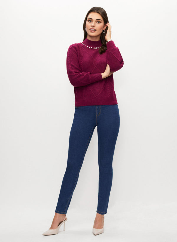 Laura Argyle Rhinestone Detail Sweater