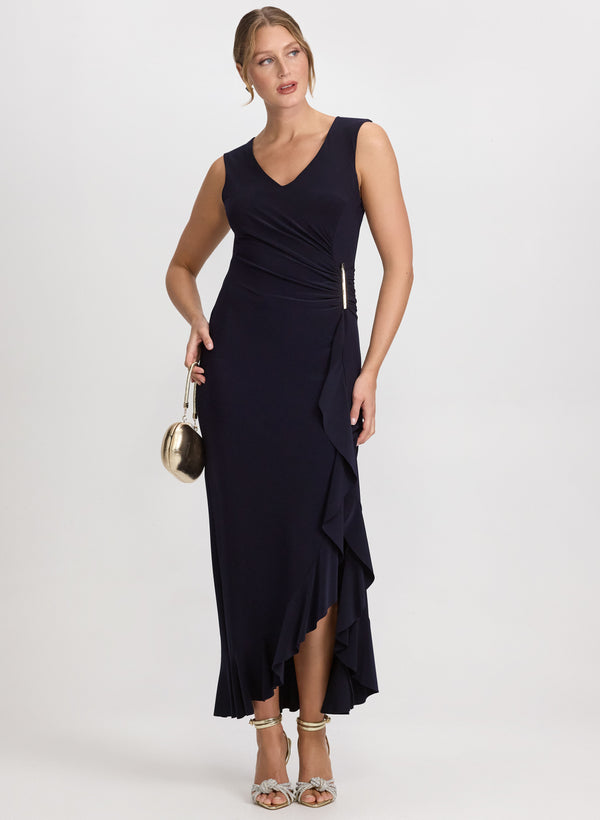 laura Asymmetric Waterfall Ruffle Dress