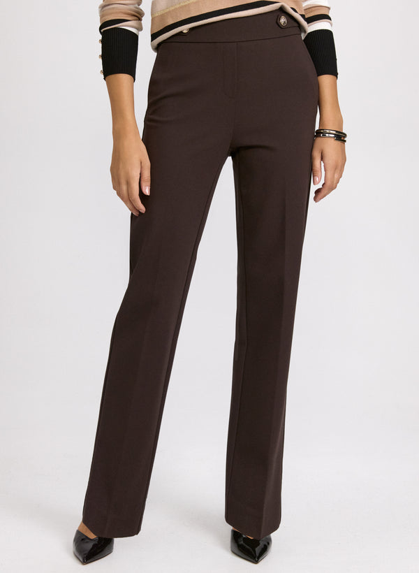 laura Ava Buttoned-Tab Straight-Leg Pants