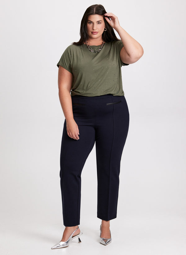 laura Bead Embellished T-Shirt & Straight Leg Pants