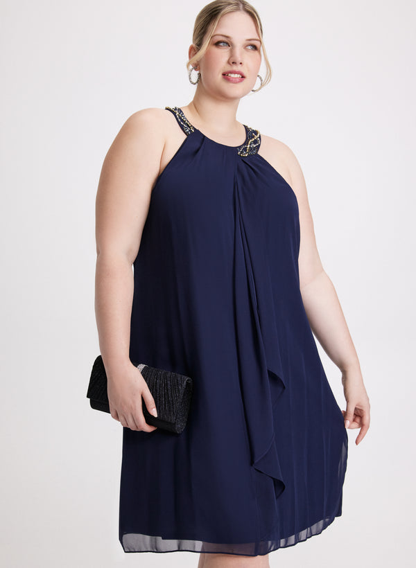 laura Beaded Flounce Front Dress