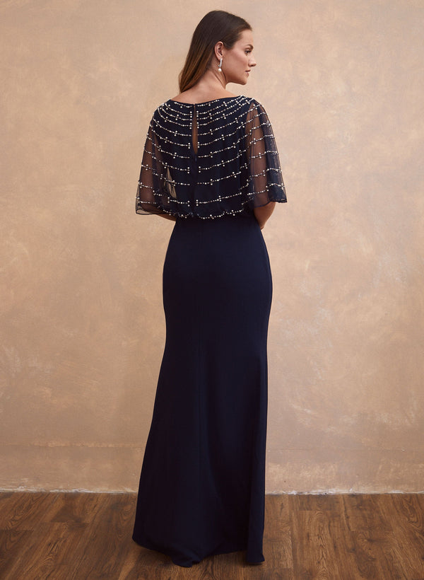 Laura Beaded Mesh Capelet Maxi Dress