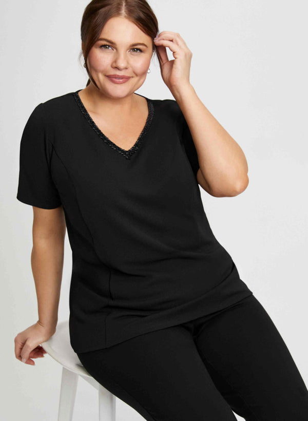 laura Beaded V-Neck Top & Straight Leg Pants