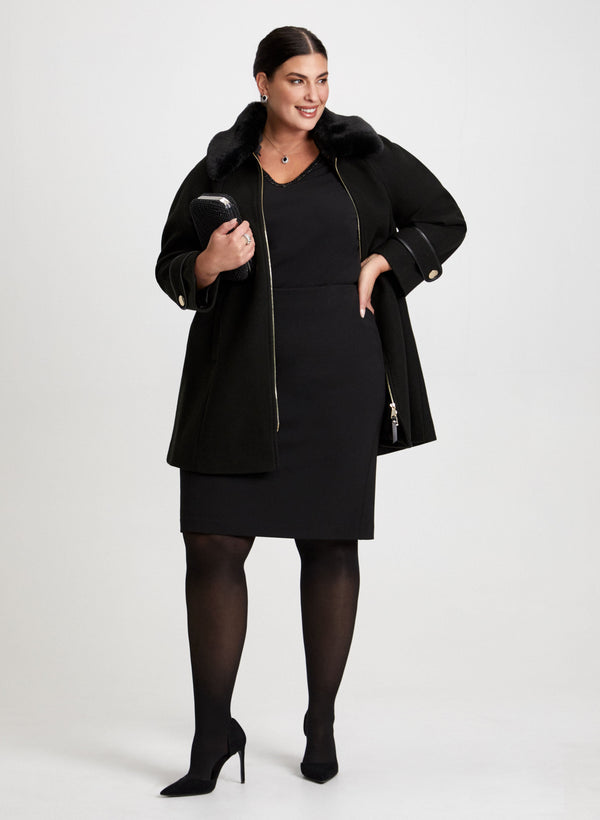 laura Beaded V-Neck Top & Wool Blend Coat