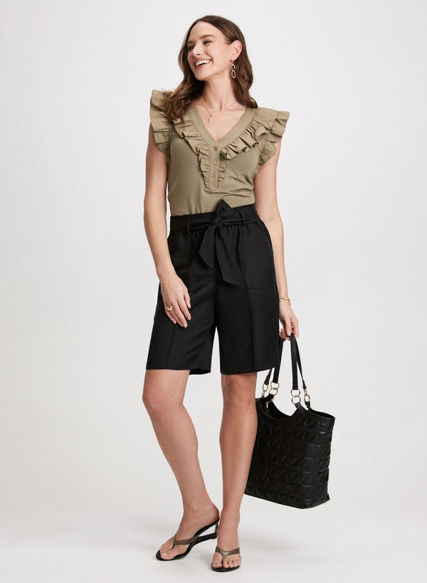 Laura Belted Linen-Blend Shorts