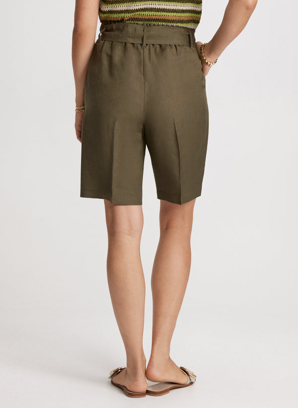 Laura Belted Linen-Blend Shorts