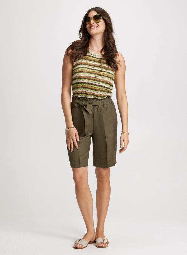 Laura Belted Linen-Blend Shorts