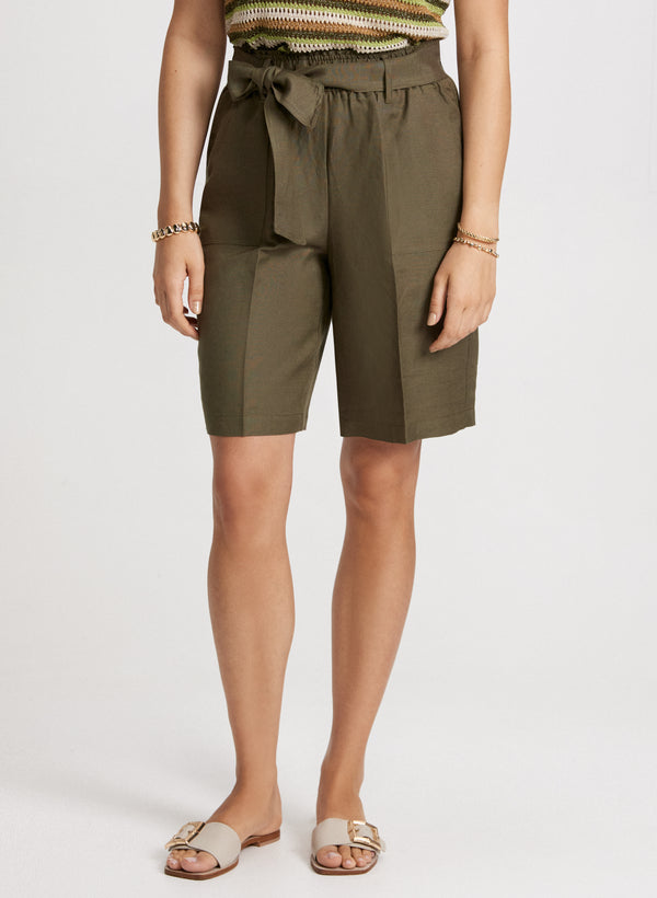 laura Belted Linen-Blend Shorts