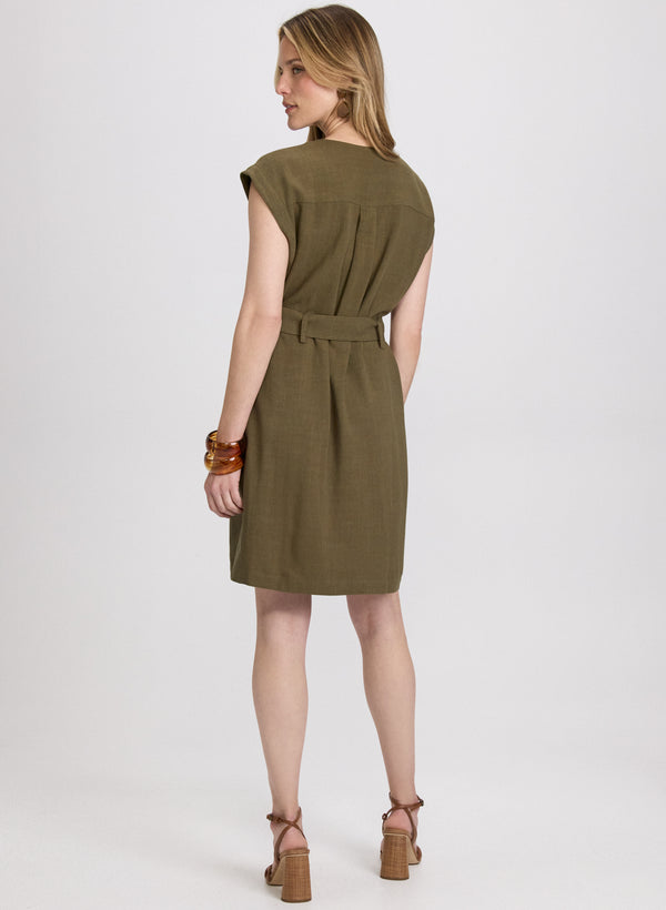 Laura Belted Stretch Linen-Blend Dress