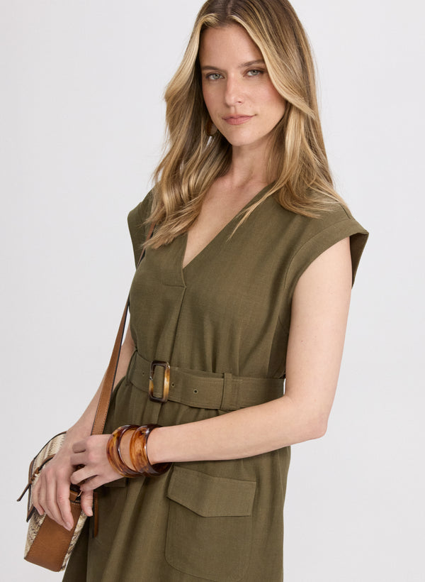 Laura Belted Stretch Linen-Blend Dress