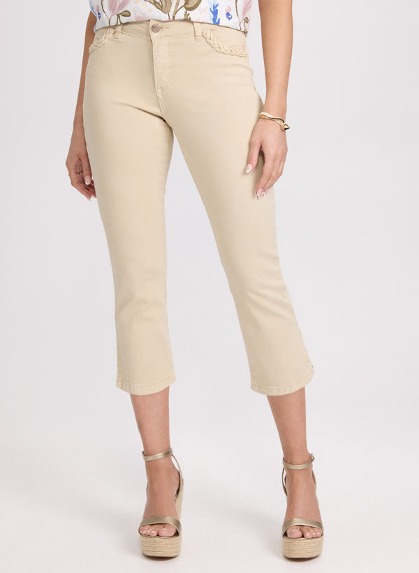 laura Braided Trim Denim Capris