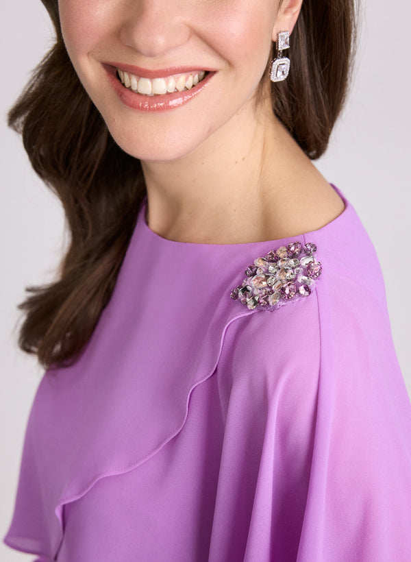 Laura Brooch Embellished Capelet Dress