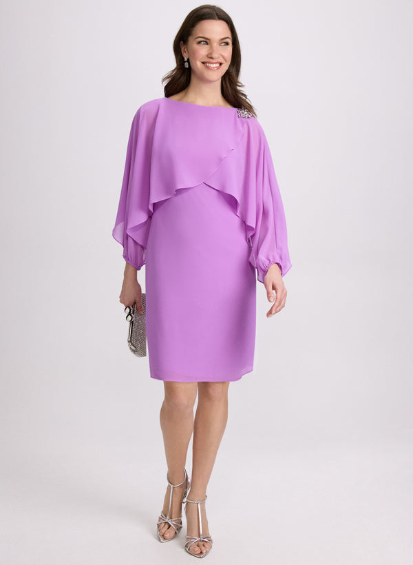 laura Brooch Embellished Capelet Dress