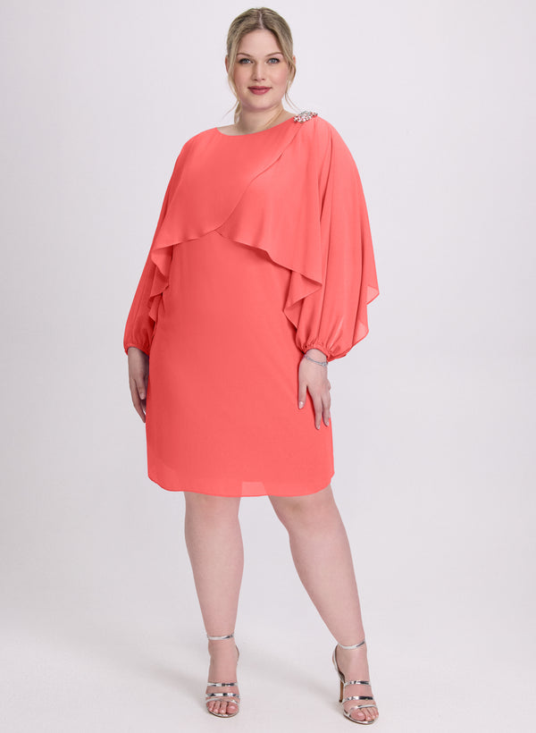 laura Brooch Embellished Capelet Dress