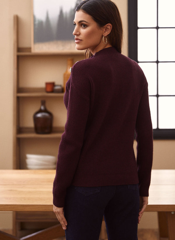 Laura Button Detail Mock Neck Sweater