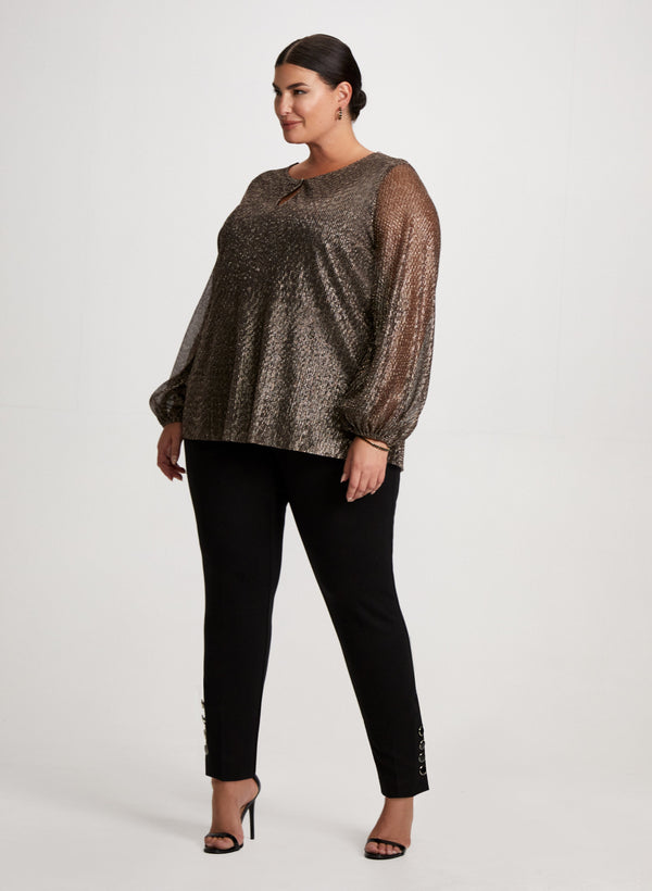 laura Button Detail Pants & Metallic Plisse Top