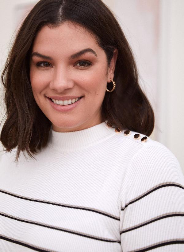 Laura Button Detail Stripe Print Sweater