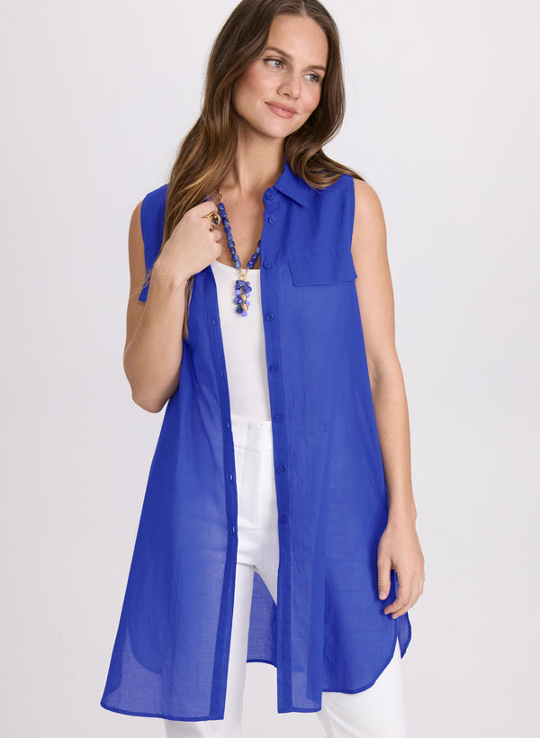 laura Button-Down Cotton Voile Blouse