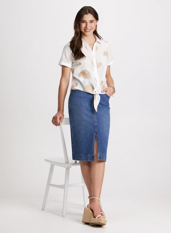 Laura Button Down Paisley Embroidery Blouse