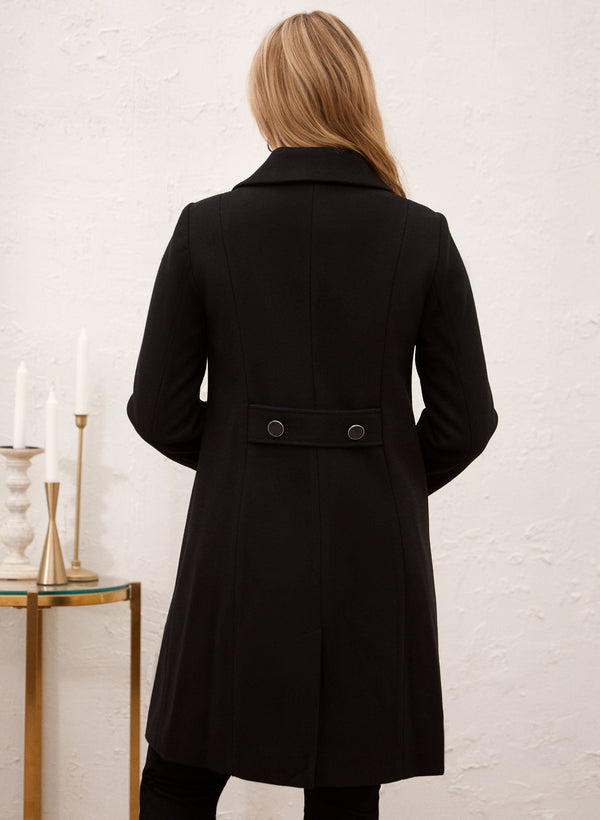 Laura Button Front Stretch Wool Blend Coat
