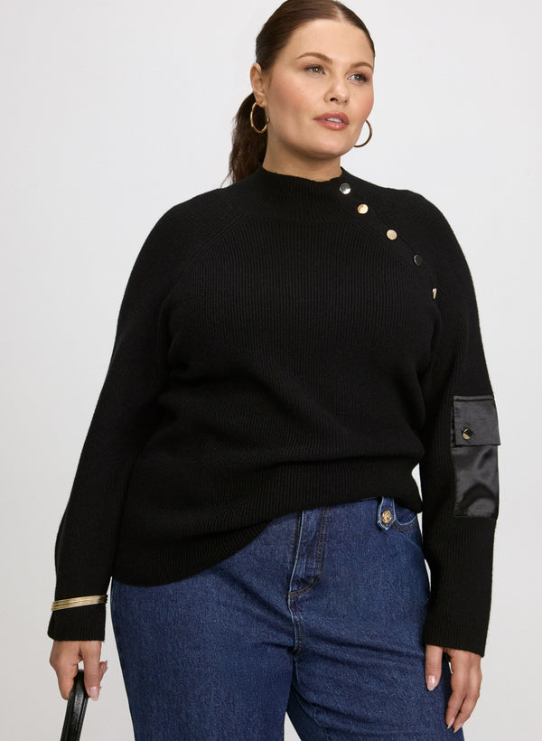 laura Buttoned Mock Neck Sweater