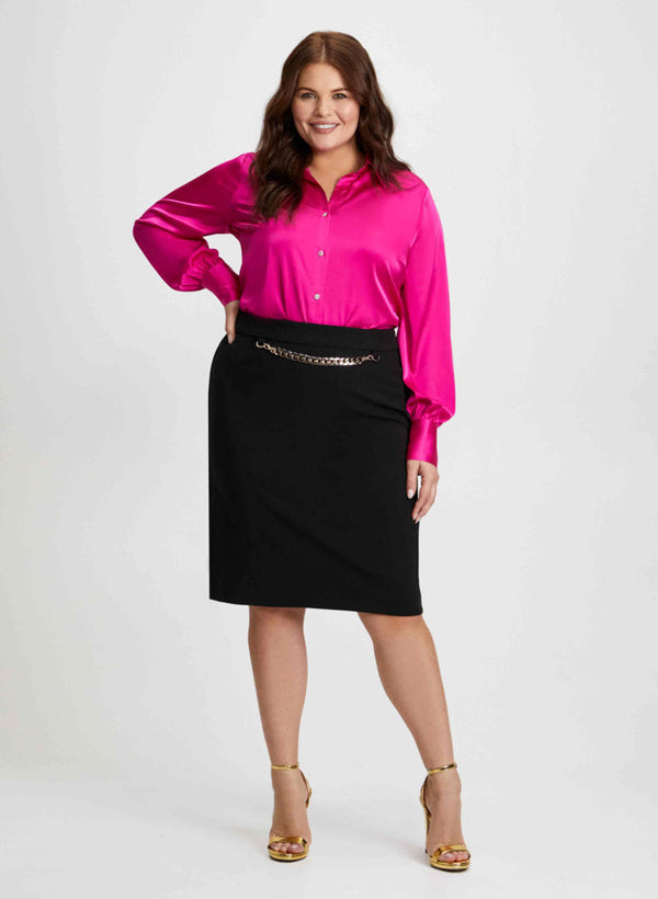 laura Chain Detail Pencil Skirt & Satin Blouse
